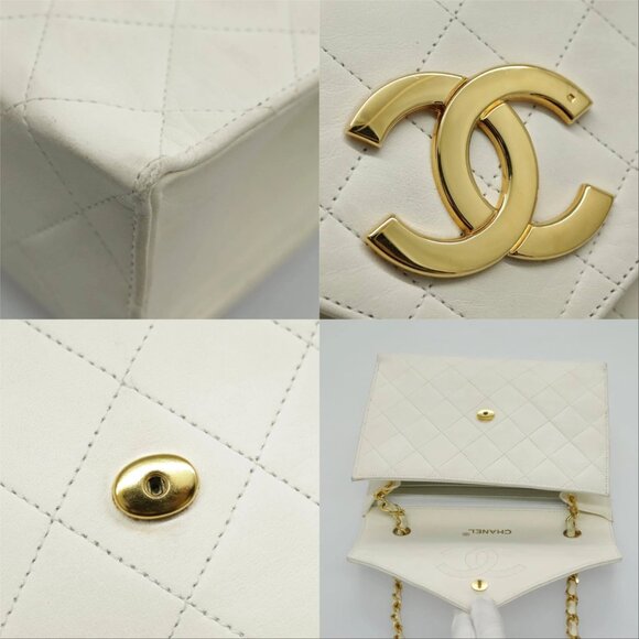 CHANEL Matelasse Big COCO Mark Chain Bag Lamb Skin White Gold CC Auth yk15609AV - Picture 13 of 15